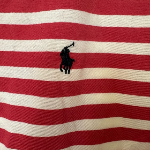 Polo Ralph Lauren T Shirt Medium Pink White Stripe V Neck large - Picture 2 of 4